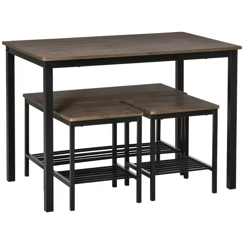 HOMCOM Industrial Dining Table Set, Kitchen Table and Chairs for 4, Dinner Table with Bench Set Metal Frame Storage Shelf, Dinette Set, Rustic Brown