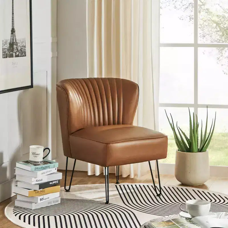 Eustacio Comtemperary Tufted back Vegan Leather Accent Side Chair with metal legs | Karat Home