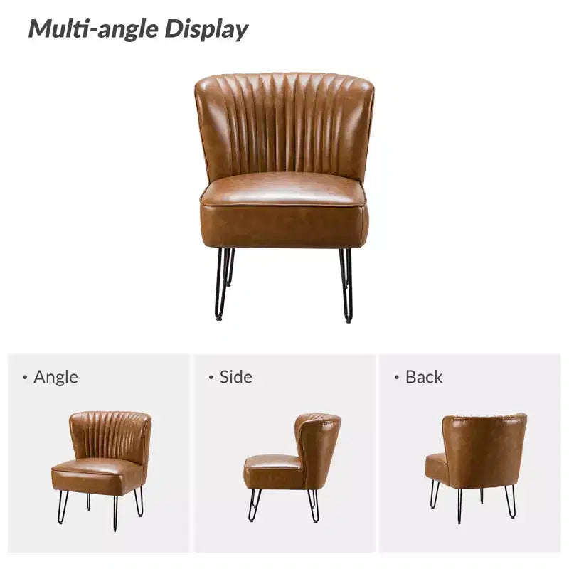 Eustacio Comtemperary Tufted back Vegan Leather Accent Side Chair with metal legs | Karat Home