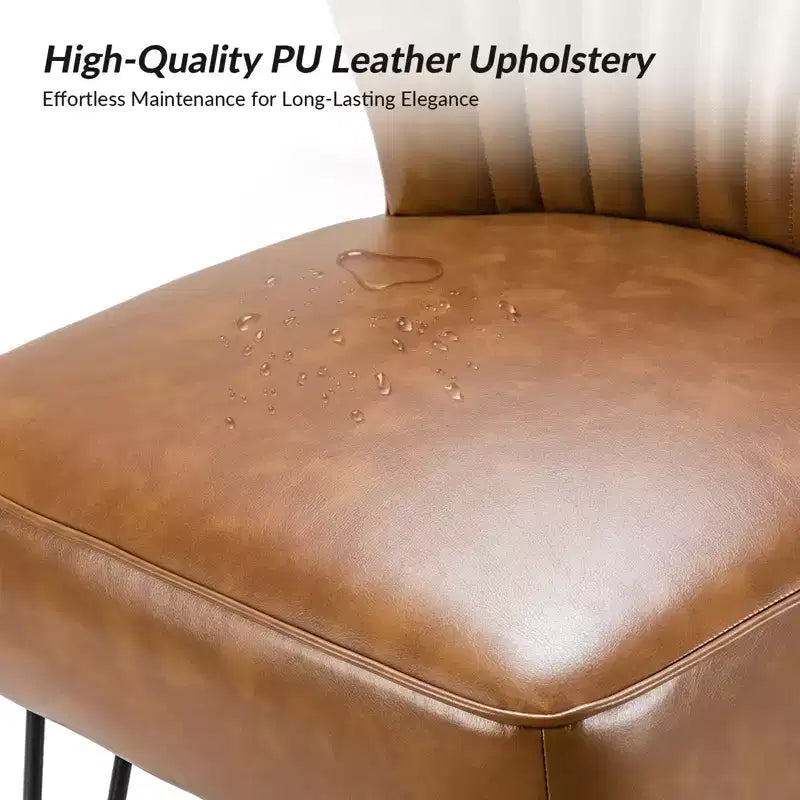 Eustacio Comtemperary Tufted back Vegan Leather Accent Side Chair with metal legs | Karat Home