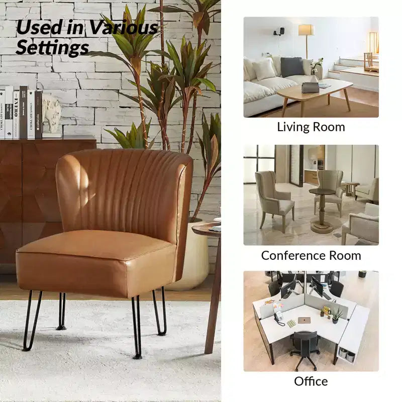 Eustacio Comtemperary Tufted back Vegan Leather Accent Side Chair with metal legs | Karat Home