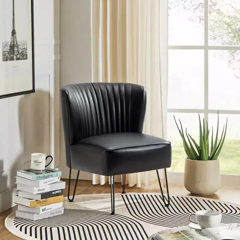 Eustacio Comtemperary Tufted back Vegan Leather Accent Side Chair with metal legs | Karat Home