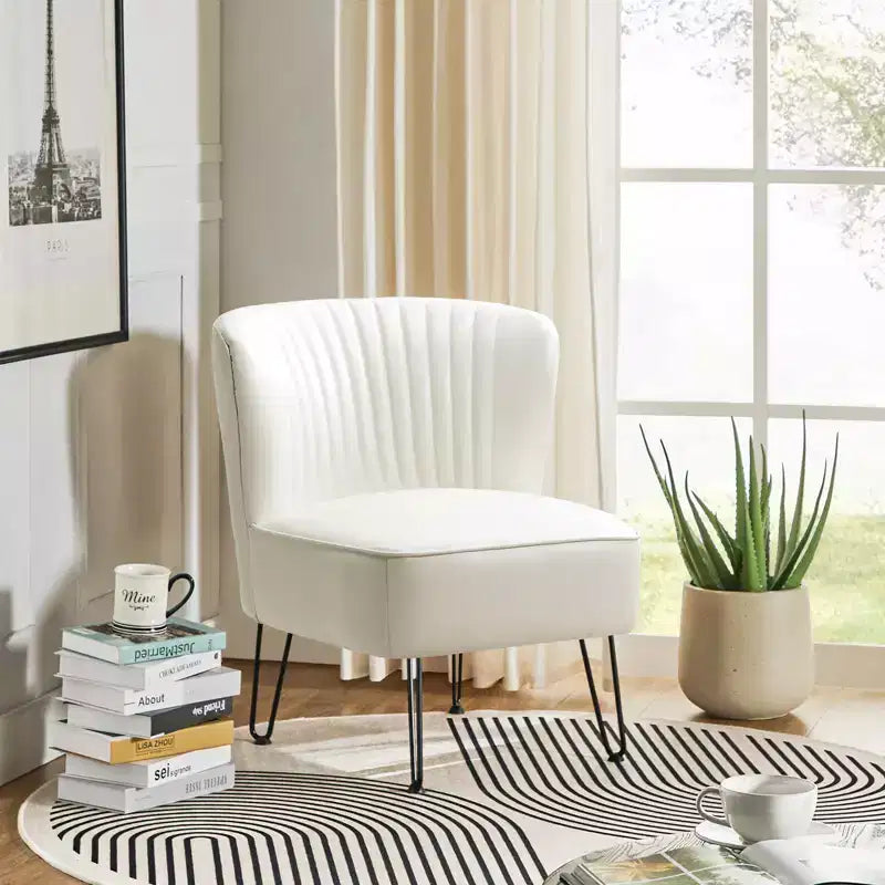 Eustacio Comtemperary Tufted back Vegan Leather Accent Side Chair with metal legs | Karat Home