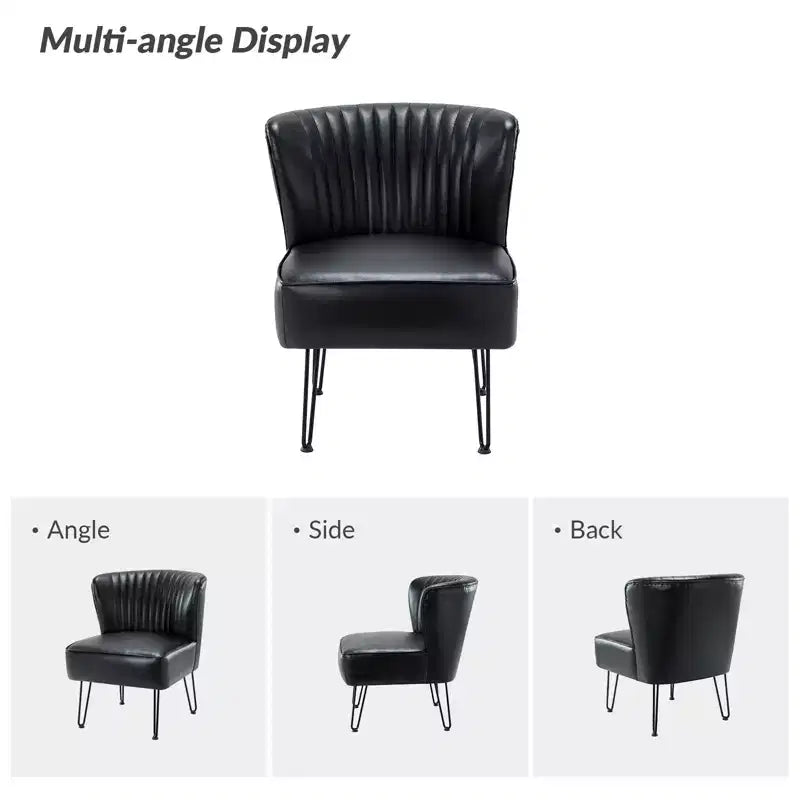 Eustacio Comtemperary Tufted back Vegan Leather Accent Side Chair with metal legs | Karat Home