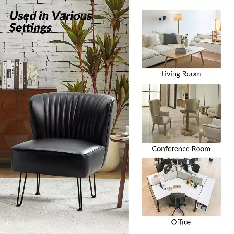 Eustacio Comtemperary Tufted back Vegan Leather Accent Side Chair with metal legs | Karat Home