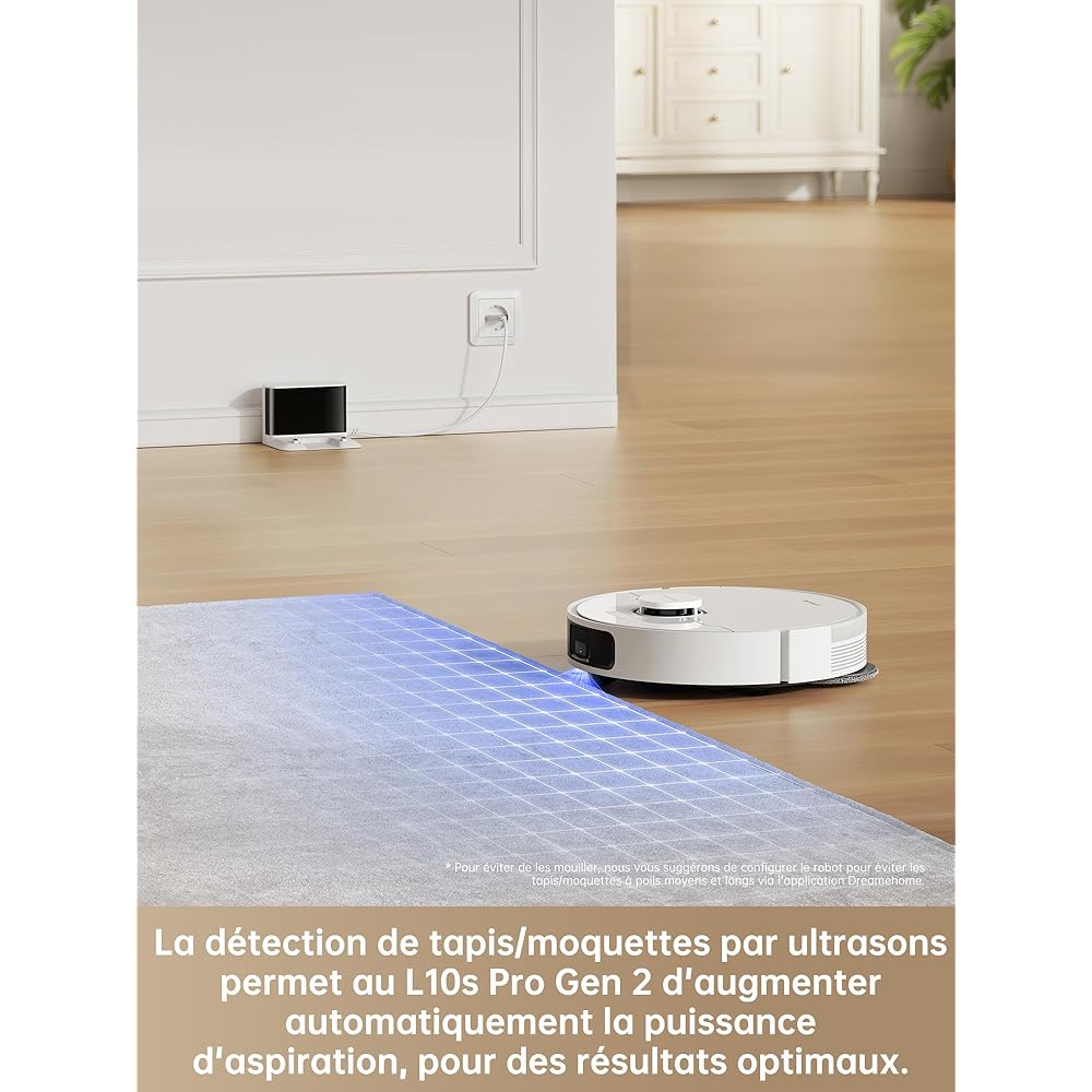 dreame L10s Pro Gen 2 Robot Aspirateur Laveur 7 000 Pa, Levage Automatique des Serpillières, Détection de Tapis par Ultrasons, Compatible avec Siri/Dreamehome, Poils d'animaux, Sol Dur et Tapis : Cuisine et Maison