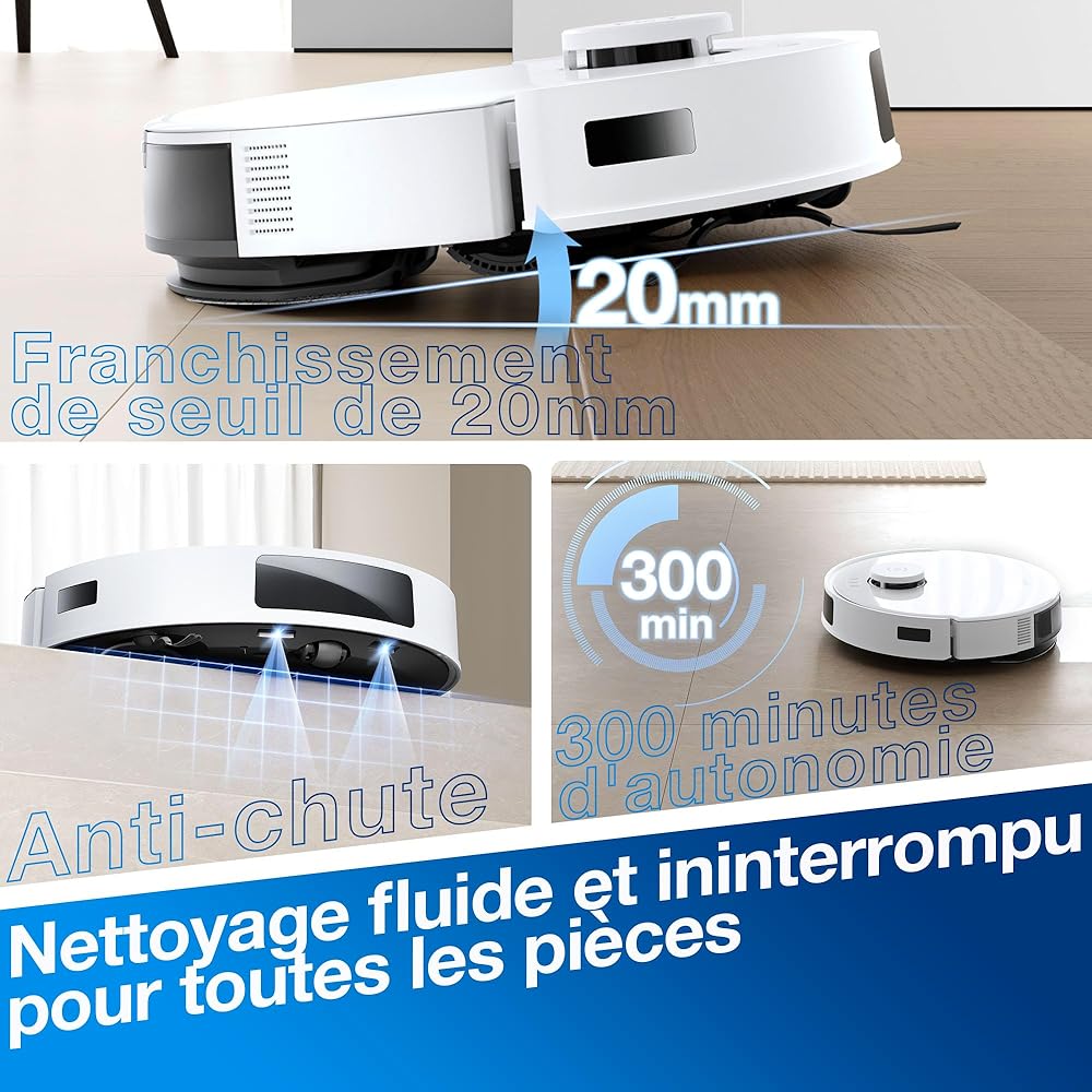 ECOVACS Aspirateur Robot DEEBOT N20 Plus, Robot Aspirateur Laveur 8000Pa avec vidange Automatique poussière, Nettoyage Autonome de 45 Jours, Batterie 300 Min, Anti-Tangle, Tapis et Poils d'animaux : Cuisine et Maison