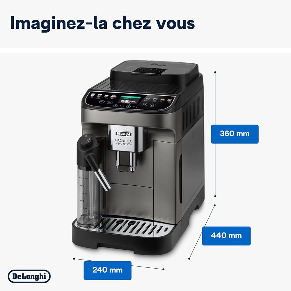 De'Longhi Magnifica Evo Next ECAM312.80.TB, Machine Café Automatique, Machine Café Grains pour Café et Cappuccino avec Écran Tactile Intuitif, 1450W, Noir/Titane : Cuisine et Maison
