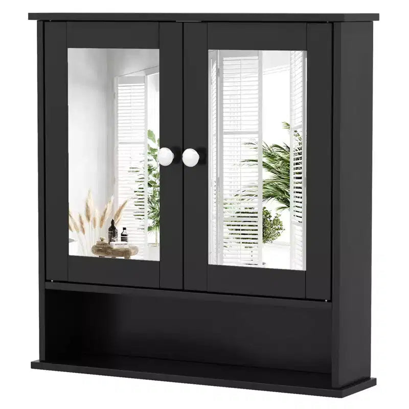 Costway Wall Mount Mirror Cabinet Bathroom Medicine Cabinet Organizer White/Gray/Brown/Black
