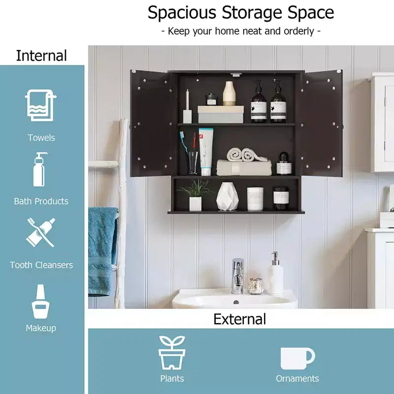 Costway Wall Mount Mirror Cabinet Bathroom Medicine Cabinet Organizer White/Gray/Brown/Black
