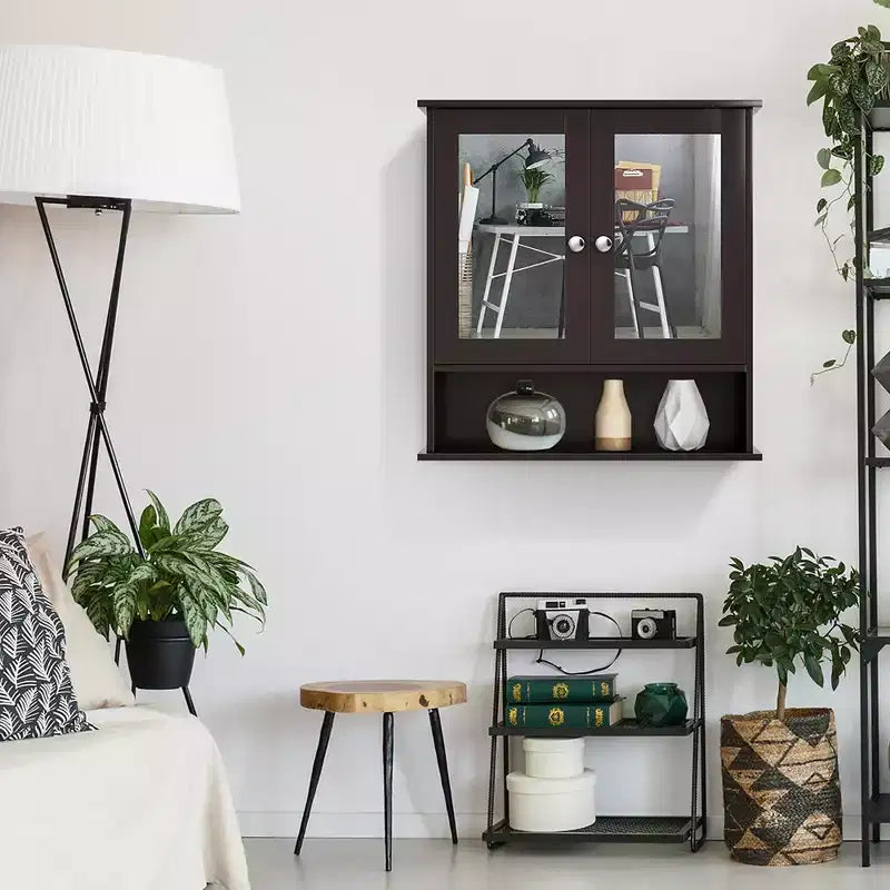 Costway Wall Mount Mirror Cabinet Bathroom Medicine Cabinet Organizer White/Gray/Brown/Black