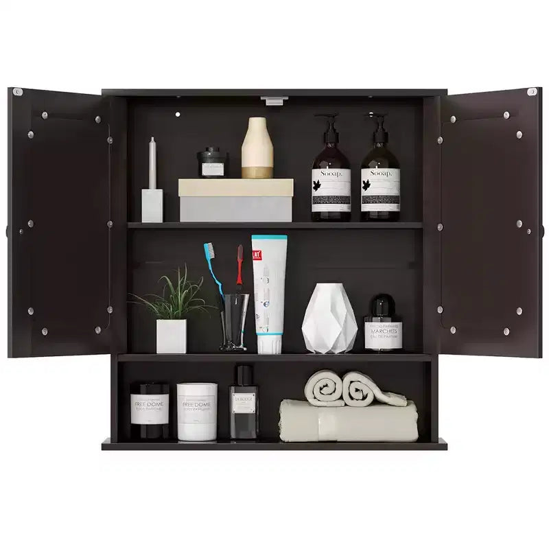 Costway Wall Mount Mirror Cabinet Bathroom Medicine Cabinet Organizer White/Gray/Brown/Black