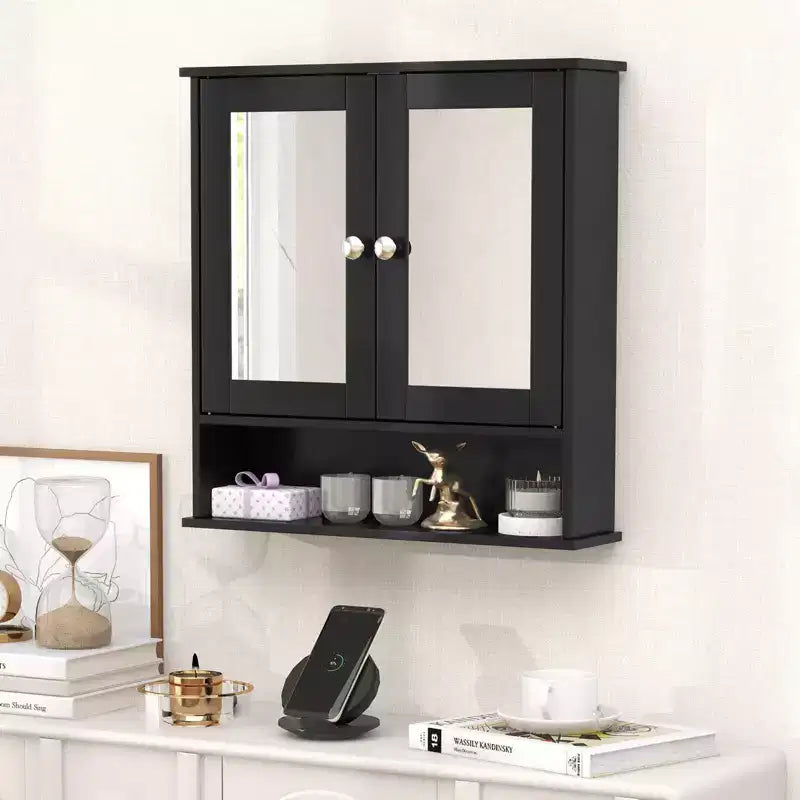 Costway Wall Mount Mirror Cabinet Bathroom Medicine Cabinet Organizer White/Gray/Brown/Black