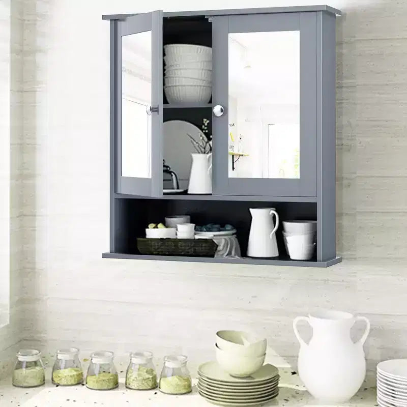 Costway Wall Mount Mirror Cabinet Bathroom Medicine Cabinet Organizer White/Gray/Brown/Black