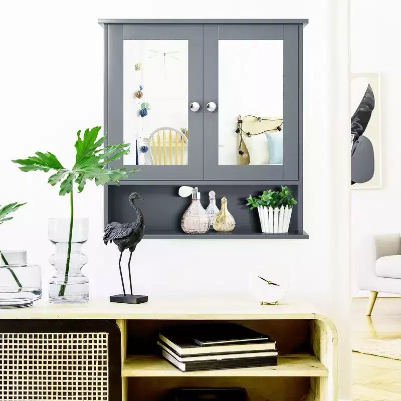 Costway Wall Mount Mirror Cabinet Bathroom Medicine Cabinet Organizer White/Gray/Brown/Black