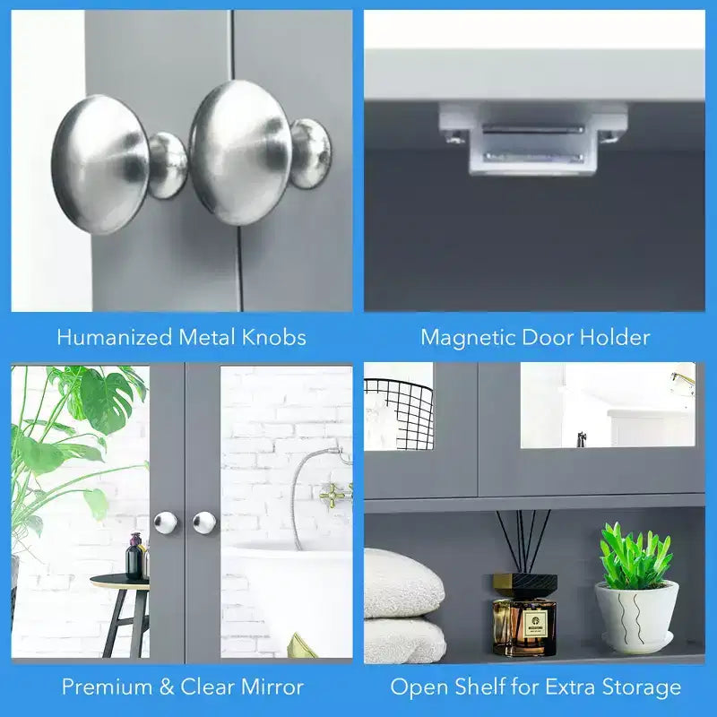 Costway Wall Mount Mirror Cabinet Bathroom Medicine Cabinet Organizer White/Gray/Brown/Black