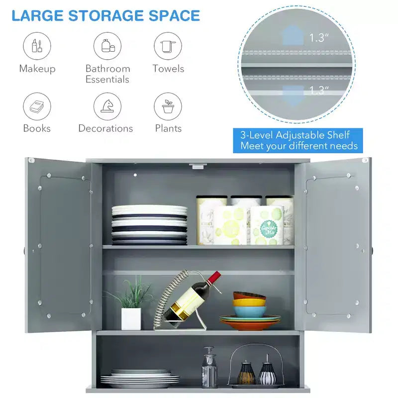 Costway Wall Mount Mirror Cabinet Bathroom Medicine Cabinet Organizer White/Gray/Brown/Black