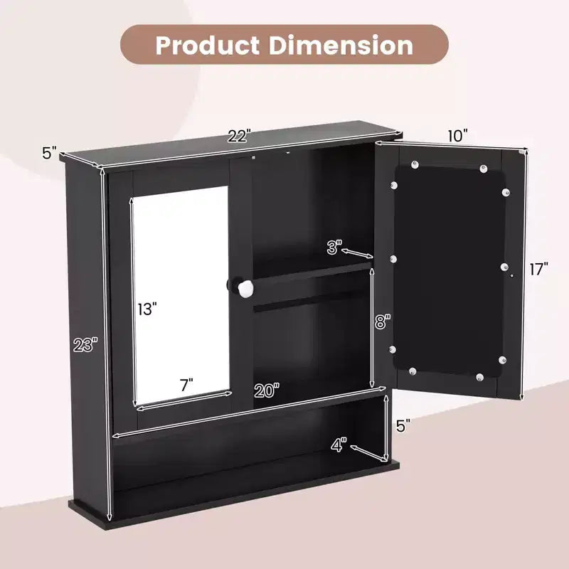 Costway Wall Mount Mirror Cabinet Bathroom Medicine Cabinet Organizer White/Gray/Brown/Black