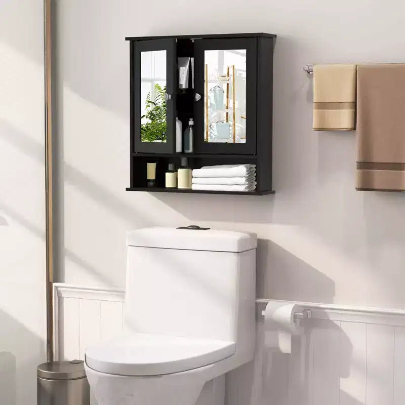Costway Wall Mount Mirror Cabinet Bathroom Medicine Cabinet Organizer White/Gray/Brown/Black