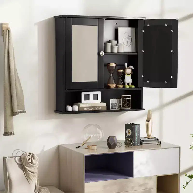Costway Wall Mount Mirror Cabinet Bathroom Medicine Cabinet Organizer White/Gray/Brown/Black