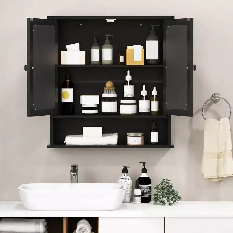 Costway Wall Mount Mirror Cabinet Bathroom Medicine Cabinet Organizer White/Gray/Brown/Black
