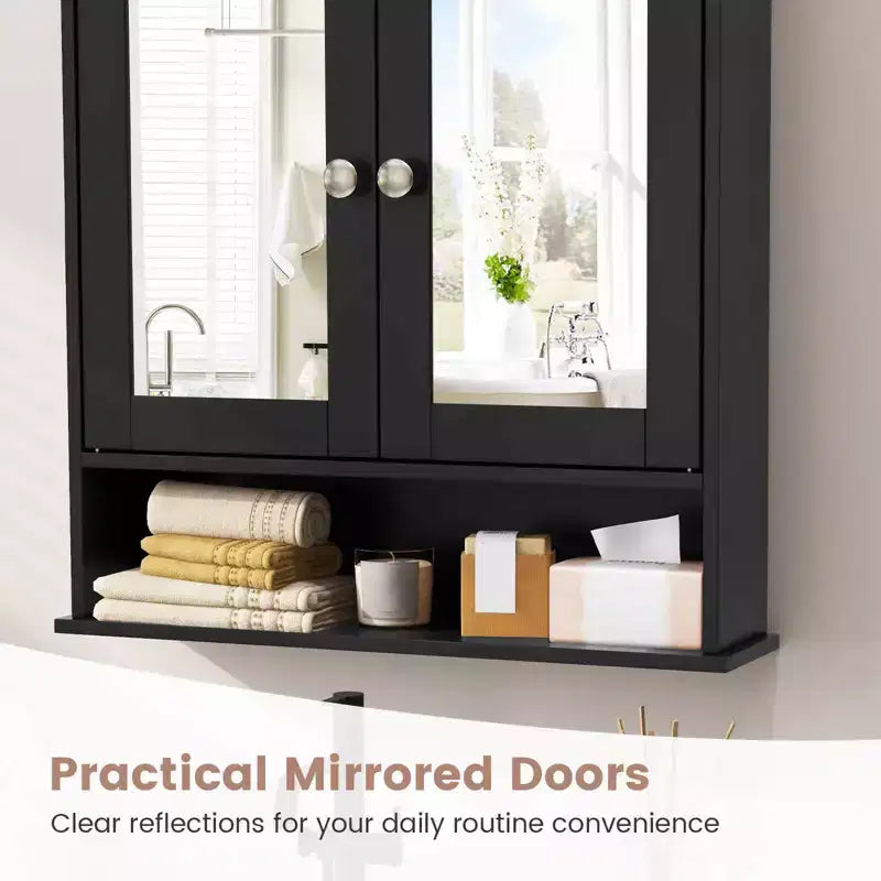 Costway Wall Mount Mirror Cabinet Bathroom Medicine Cabinet Organizer White/Gray/Brown/Black