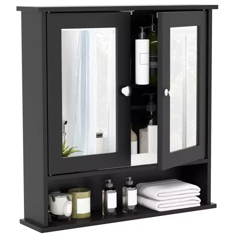 Costway Wall Mount Mirror Cabinet Bathroom Medicine Cabinet Organizer White/Gray/Brown/Black