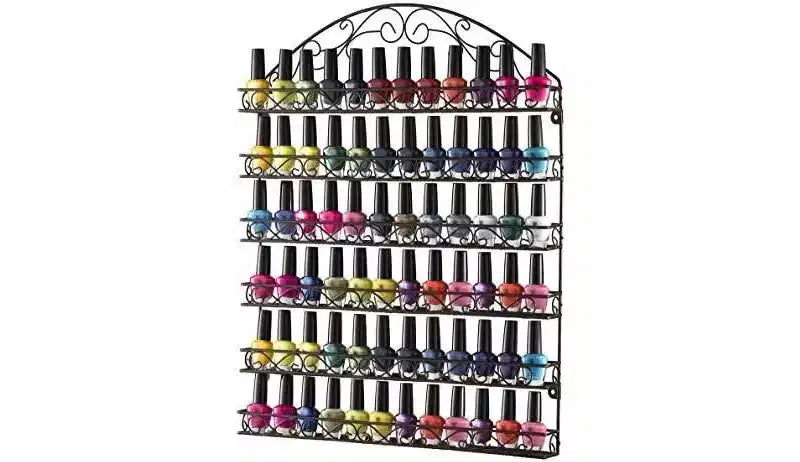 Nail Polish Wall Rack Organizer Holds up to 102 Nail Polish Bottles with Metal Frame in Color Bronze - HomeItUsa