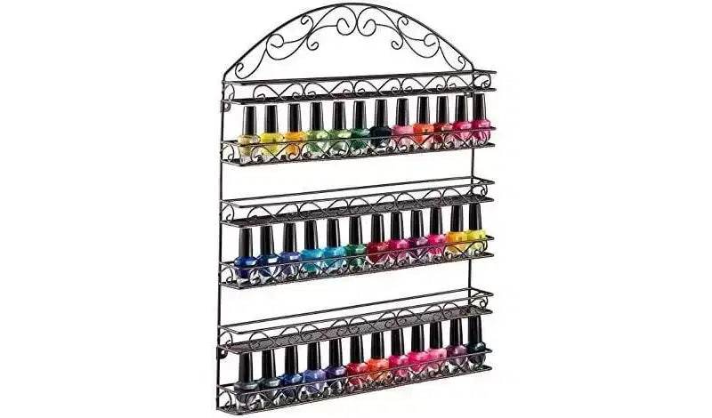 Nail Polish Wall Rack Organizer Holds up to 102 Nail Polish Bottles with Metal Frame in Color Bronze - HomeItUsa