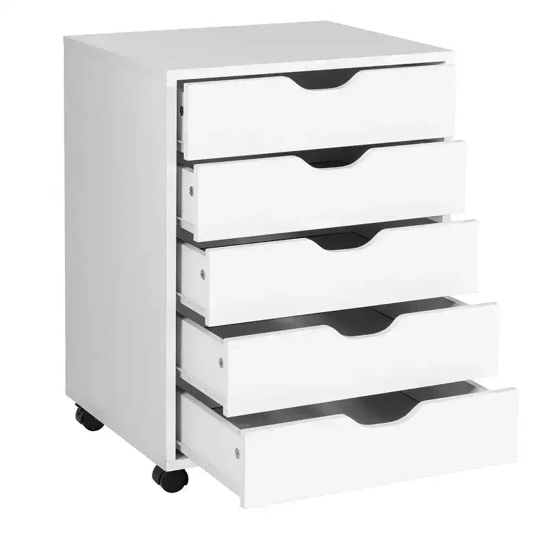 Costway 5 Drawer Chest Storage Dresser Floor Cabinet Organizer with Wheels White