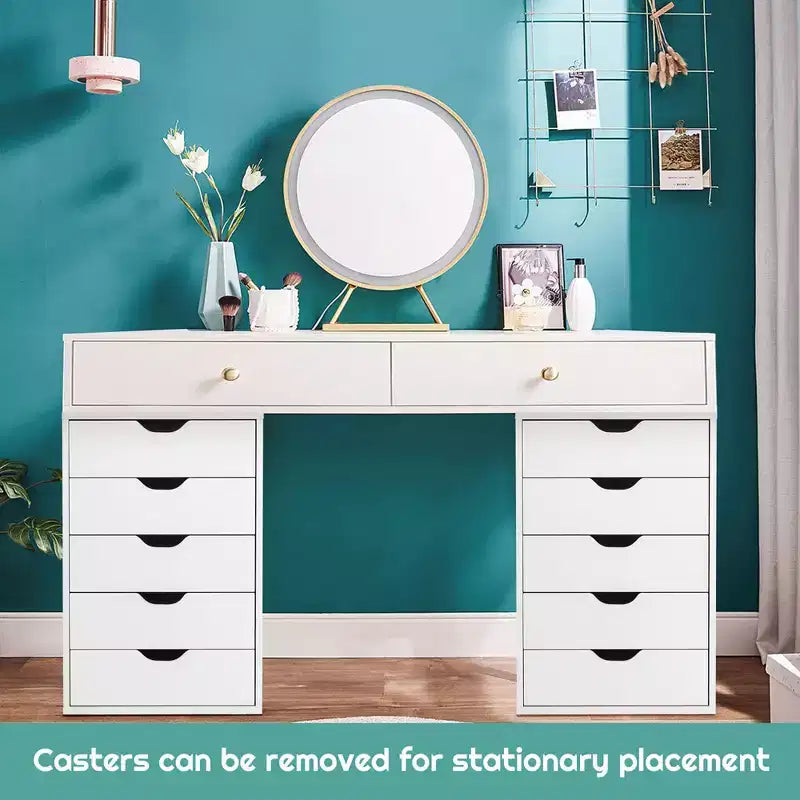 Costway 5 Drawer Chest Storage Dresser Floor Cabinet Organizer with Wheels White