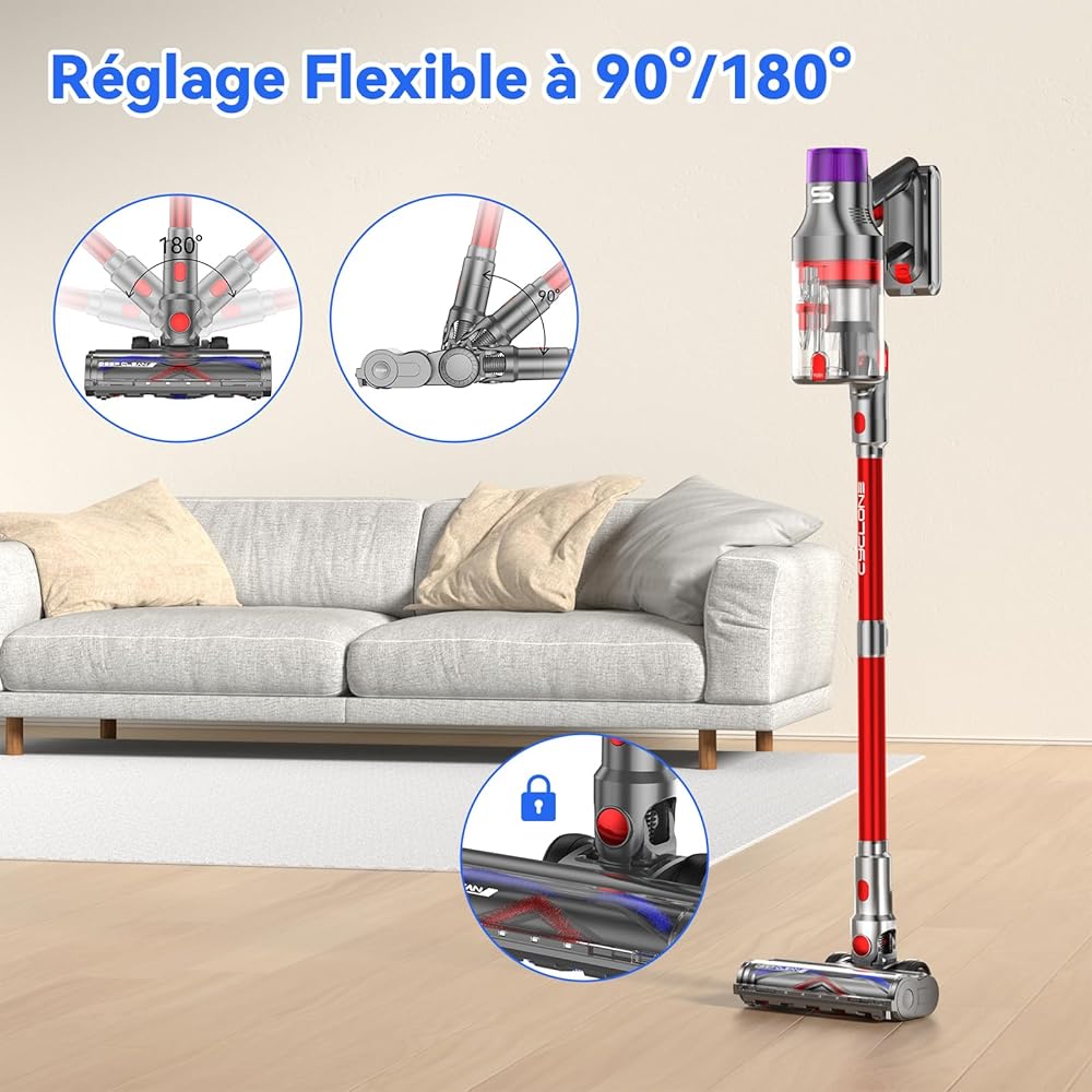VSTOKY V15 Pro Max Aspirateur Balai sans Fil, 600W/48Kpa/70Mins Aspirateur sans Fil Puissant avec Écran LED, Design à Double Bac Aspi pour Sols Durs Poils d'animaux Tapis : Cuisine et Maison