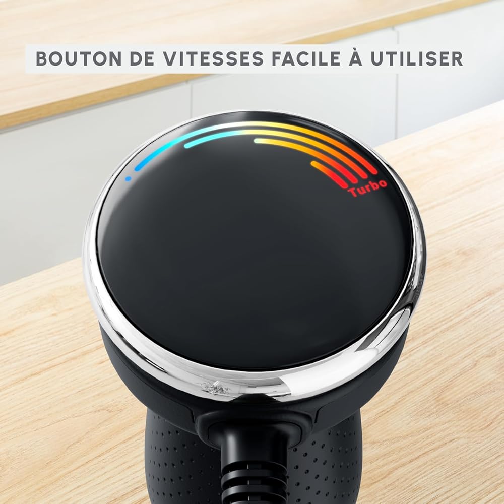 Moulinex Quickchef+ Pied Mixeur, 1000 W, Silencieux, 20 vitesses, Mode turbo, Accessoires hachoir compact, Hachoir mixeur XL, Fouet DD67L810, Noir : Cuisine et Maison