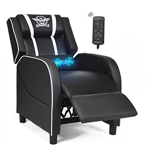 POWERSTONE Gaming-Sessel, verstellbarer Relaxsessel mit Fußstütze & Lendenkissen, Kunstleder, Blau