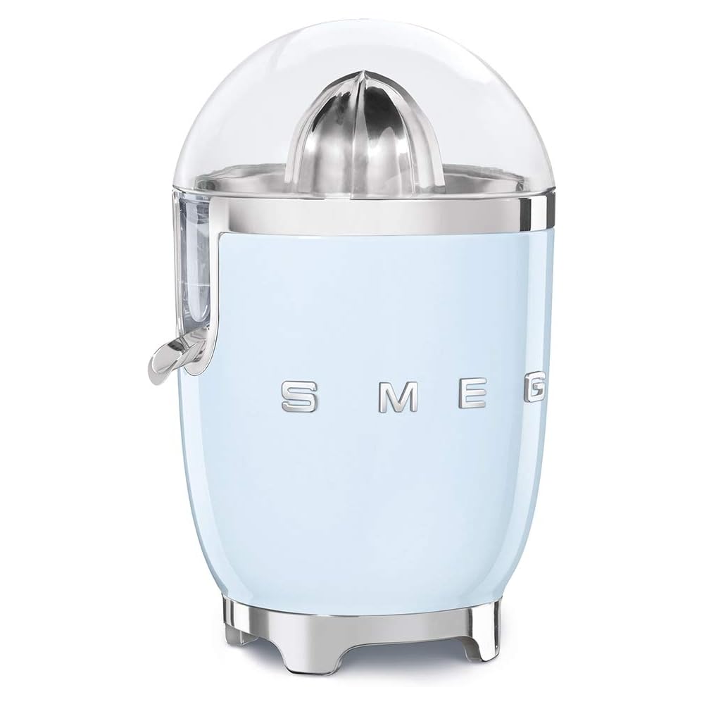 Smeg, Presse Agrumes Électrique CJF11PBEU, Mise en Marche Automatique à Pression, Bec Anti-goutte et Cône Universel, Base Antidérapante, Range Cordon Intégré, 70W, Bleur Azur : Cuisine et Maison