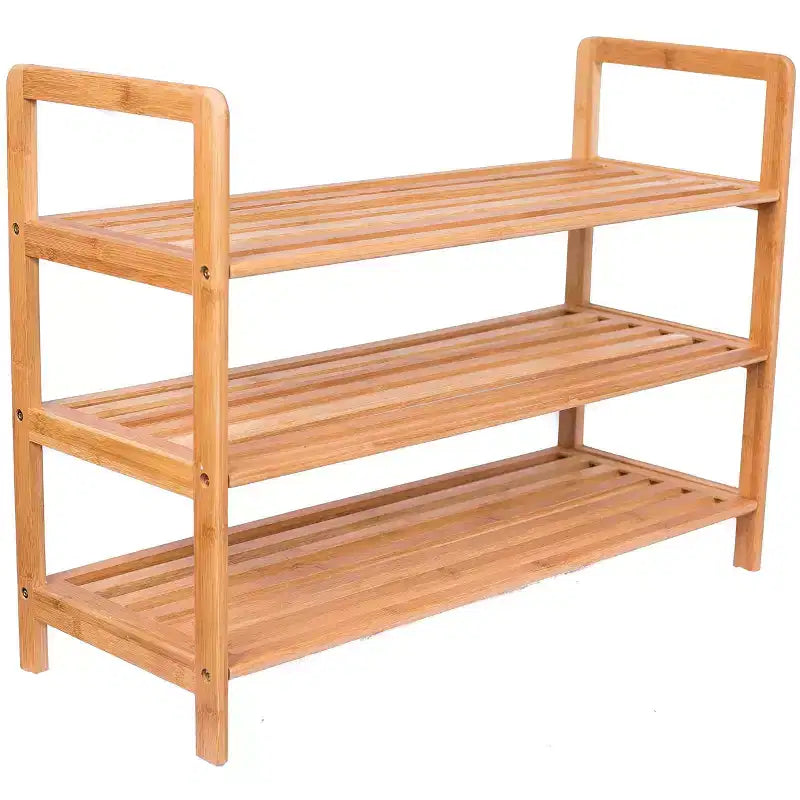 BirdRock Home 3-Tier Free Standing Bamboo Shoe Rack with Handles