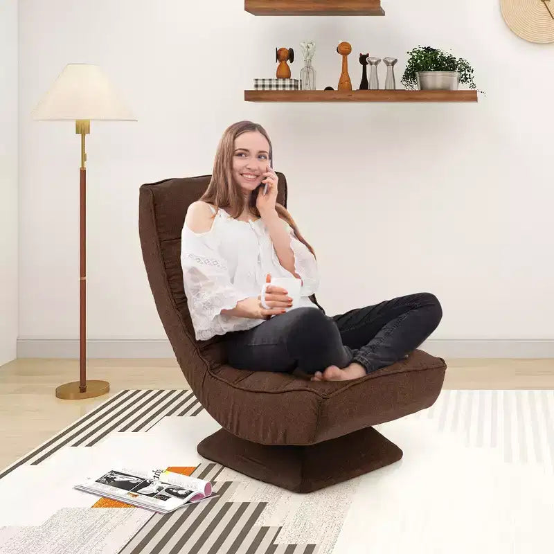 Costway 360 Swivel Floor Chair 5-Level Adjustable Lazy Chair w/ Massage Pillow Grey\Black\Brown