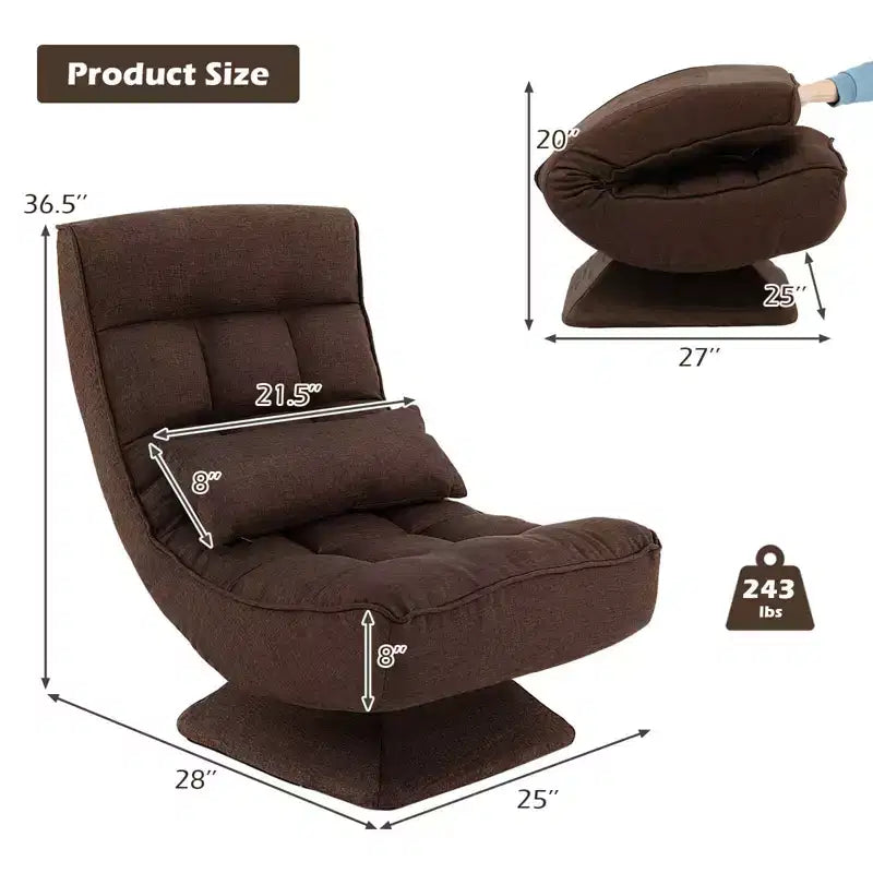 Costway 360 Swivel Floor Chair 5-Level Adjustable Lazy Chair w/ Massage Pillow Grey\Black\Brown