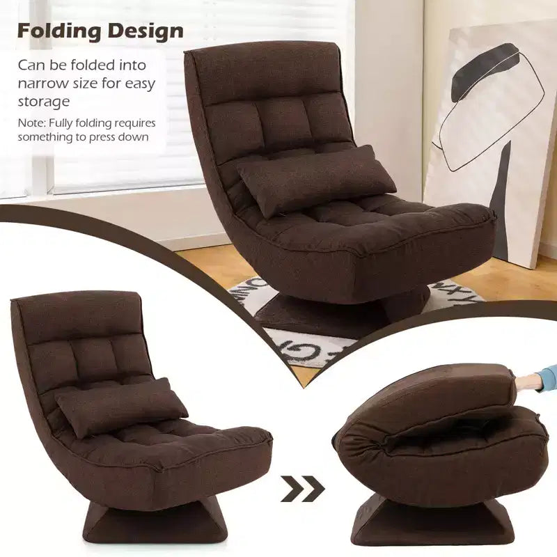 Costway 360 Swivel Floor Chair 5-Level Adjustable Lazy Chair w/ Massage Pillow Grey\Black\Brown