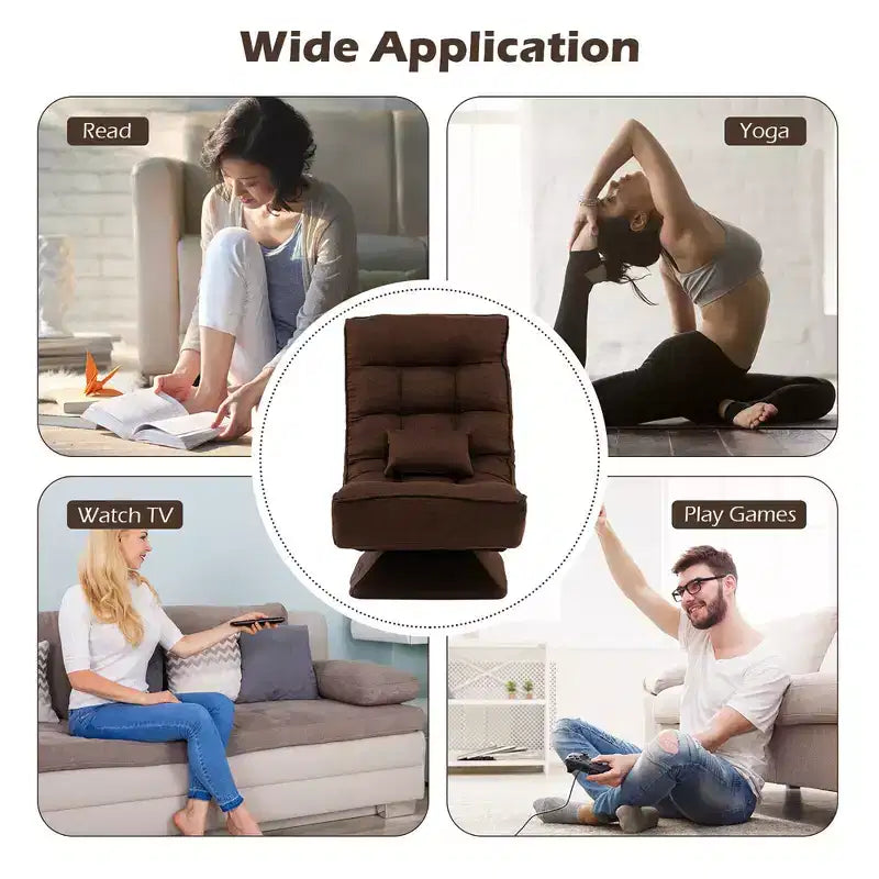 Costway 360 Swivel Floor Chair 5-Level Adjustable Lazy Chair w/ Massage Pillow Grey\Black\Brown