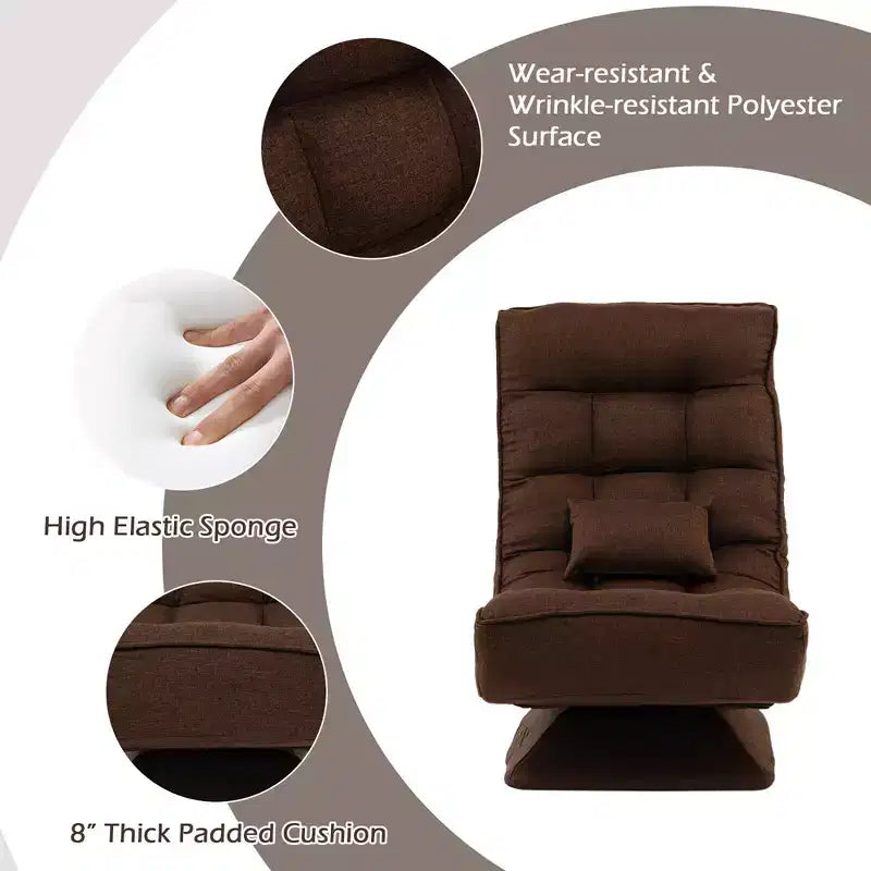 Costway 360 Swivel Floor Chair 5-Level Adjustable Lazy Chair w/ Massage Pillow Grey\Black\Brown