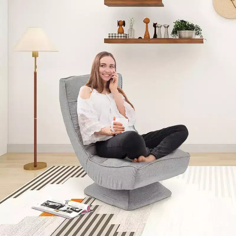 Costway 360 Swivel Floor Chair 5-Level Adjustable Lazy Chair w/ Massage Pillow Grey\Black\Brown