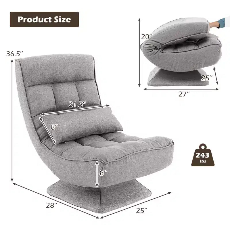 Costway 360 Swivel Floor Chair 5-Level Adjustable Lazy Chair w/ Massage Pillow Grey\Black\Brown