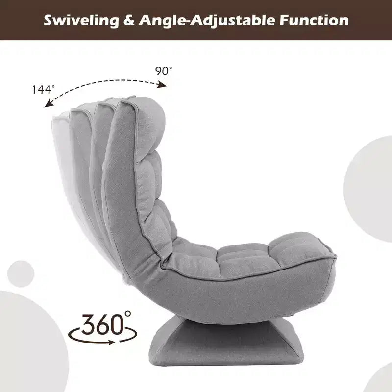 Costway 360 Swivel Floor Chair 5-Level Adjustable Lazy Chair w/ Massage Pillow Grey\Black\Brown