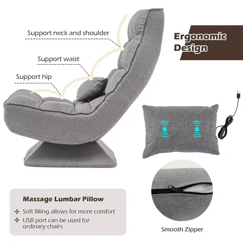 Costway 360 Swivel Floor Chair 5-Level Adjustable Lazy Chair w/ Massage Pillow Grey\Black\Brown