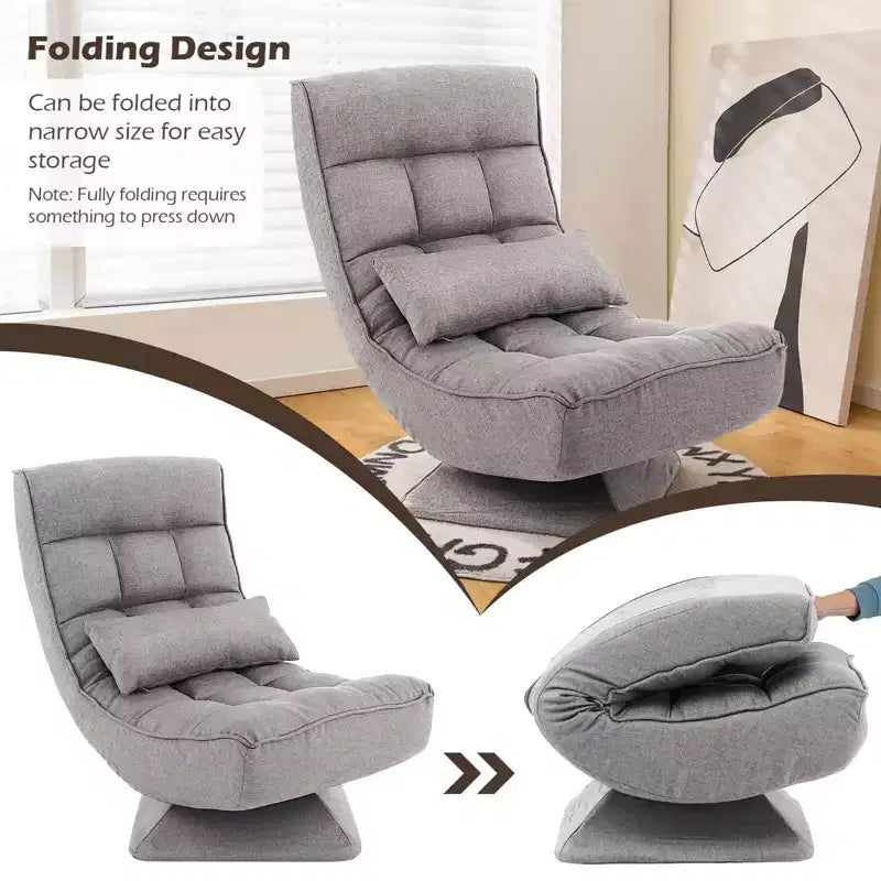 Costway 360 Swivel Floor Chair 5-Level Adjustable Lazy Chair w/ Massage Pillow Grey\Black\Brown