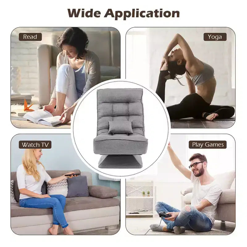 Costway 360 Swivel Floor Chair 5-Level Adjustable Lazy Chair w/ Massage Pillow Grey\Black\Brown