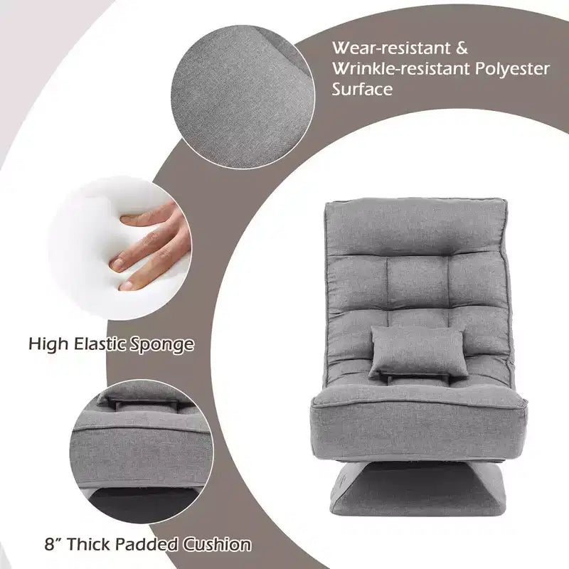 Costway 360 Swivel Floor Chair 5-Level Adjustable Lazy Chair w/ Massage Pillow Grey\Black\Brown