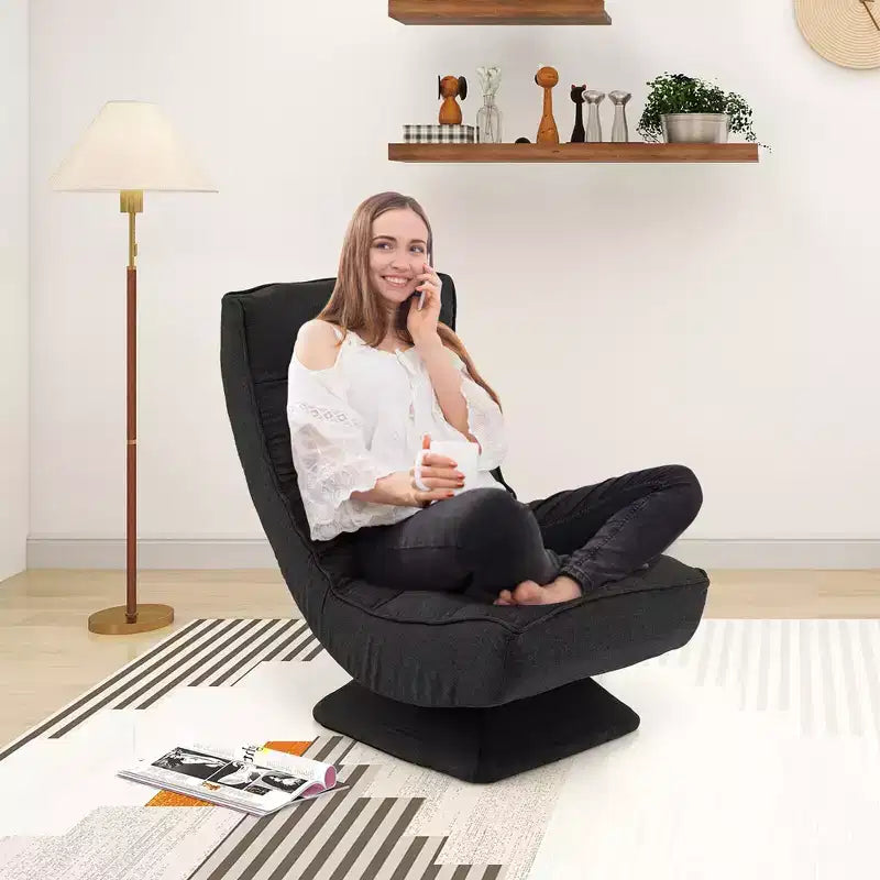 Costway 360 Swivel Floor Chair 5-Level Adjustable Lazy Chair w/ Massage Pillow Grey\Black\Brown