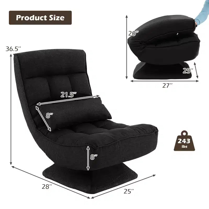 Costway 360 Swivel Floor Chair 5-Level Adjustable Lazy Chair w/ Massage Pillow Grey\Black\Brown